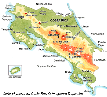 Carte physique du Costa Rica  © Imagenes Tropicales